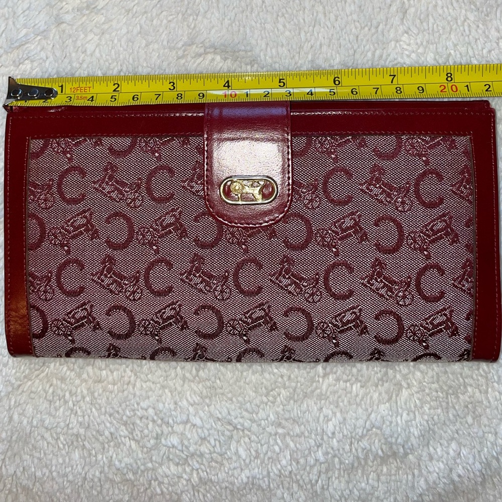 Vintage Celine Deep Red Tri-fold Sulky C Horse Carriage Oversized Wallet - Picture 8 of 11